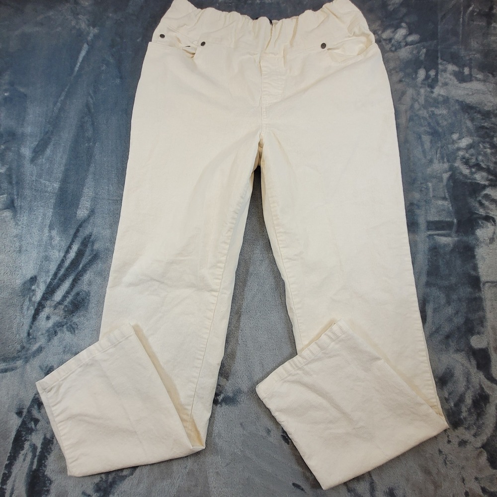 Chadwicks Womens Cream Corduroy Pants Size 12 Elastic Waist Straight Leg Stretch